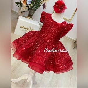 Casalina Couture Red Sequin Sparkle Dress